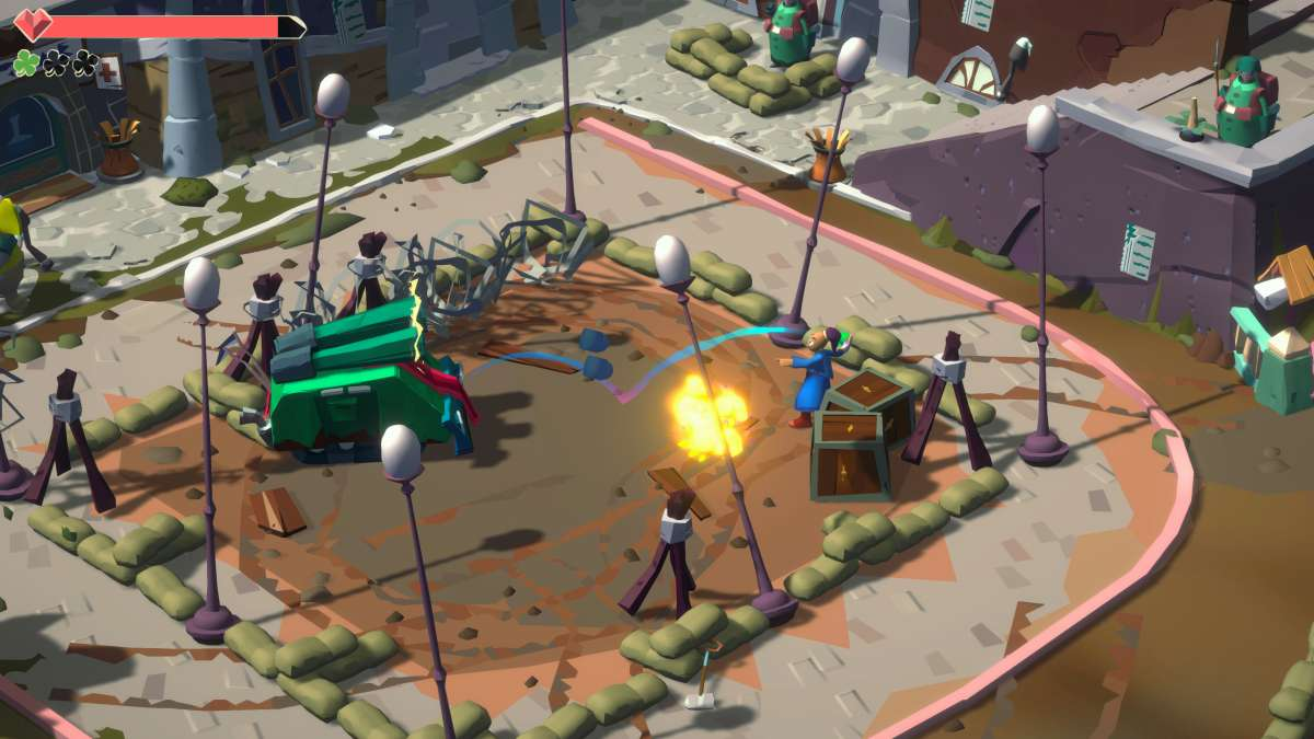 Widok izometryczny sceny z gry z postaciami na polu bitwy.