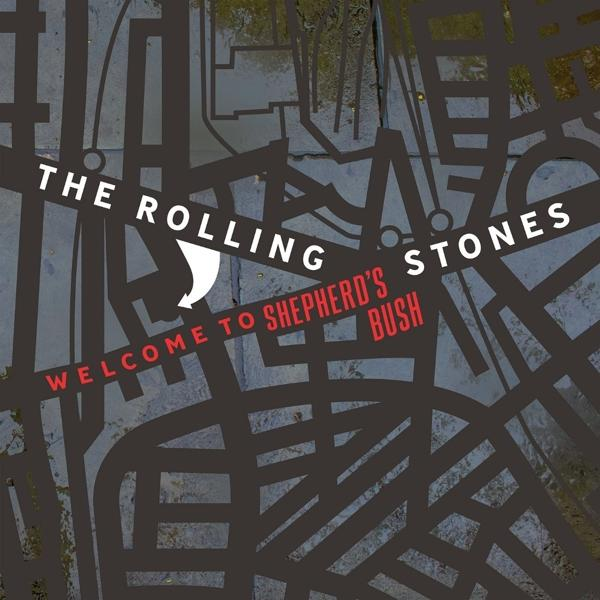 "The Rolling Stones Welcome to Shepherd's Bush" album borítója. Térkép dizájn és szöveg.