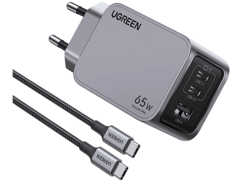 UGREEN Nexode Pro 65W GaN Hızlı Şarj Cihazı Type-C QC PD 2xUSB-C 1xUSB-A Uzay Grisi 25871