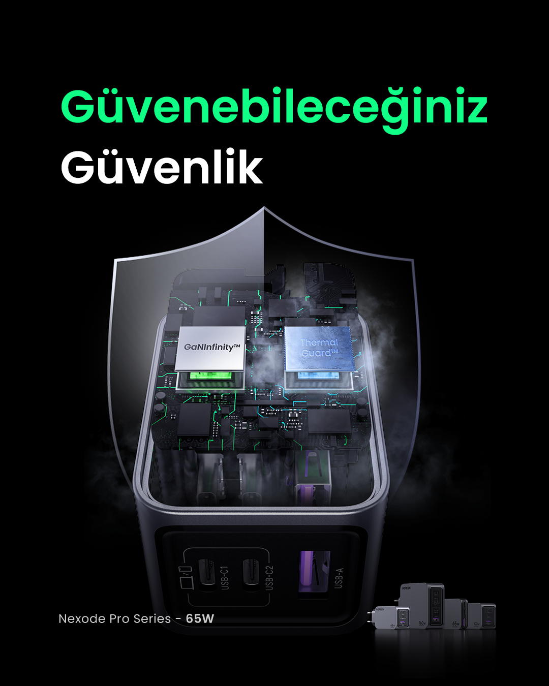 İç devre detaylarına sahip bir güç adaptörü.