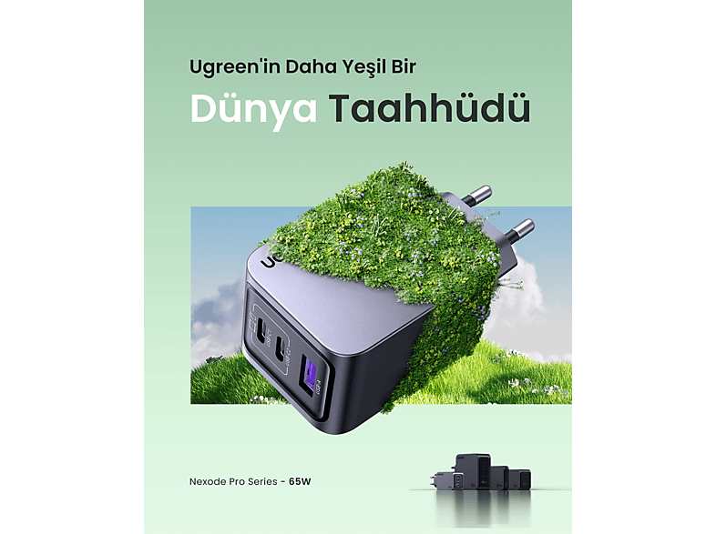 UGREEN Nexode Pro 65W GaN Hızlı Şarj Cihazı Type-C QC PD 2xUSB-C