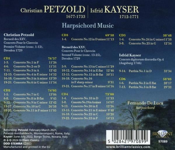 Rückseite einer CD-Hülle mit Text über Cembalomusik und einem Gemälde.