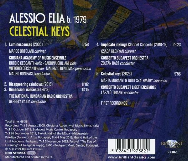 CD-Cover mit Text. Titel: Celestial Keys. Enthält Titelliste und Namen der Interpreten.