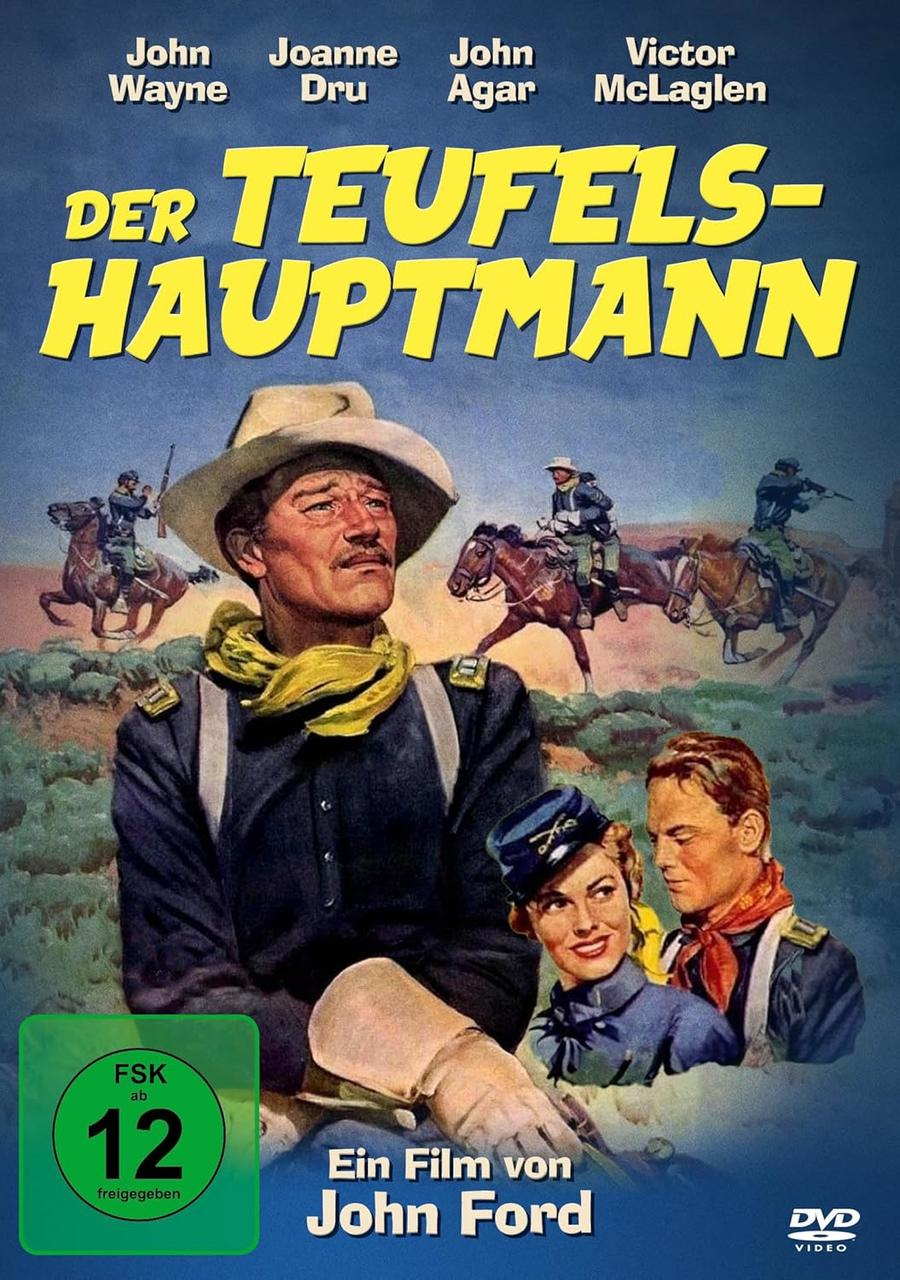 Filmplakat von 'Der Teufels Hauptmann' mit Schauspielern und Pferden.