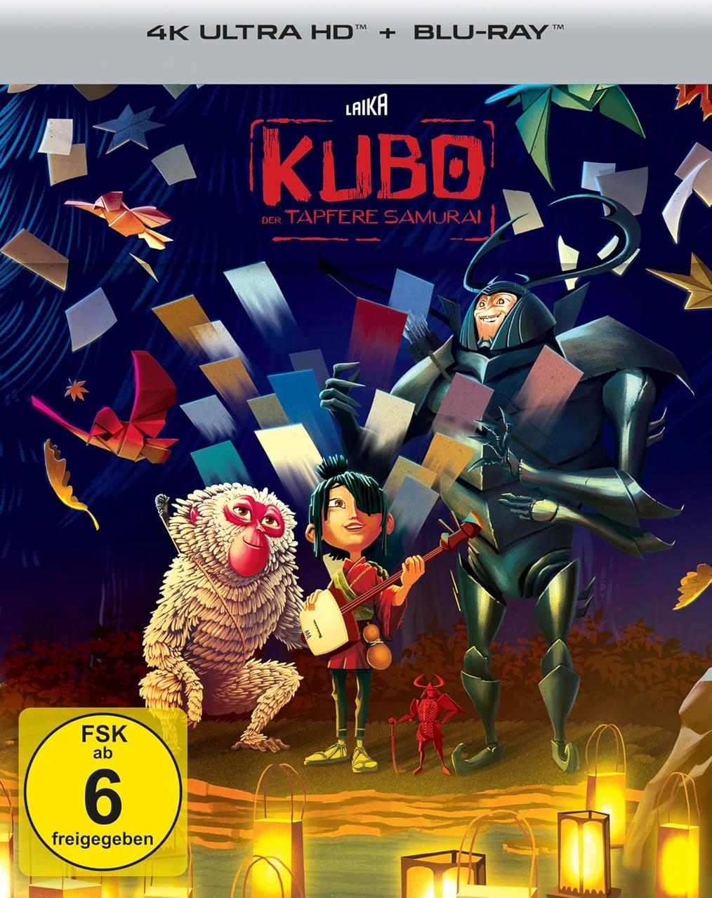 Kubo-Film-DVD-Cover mit Charakteren und einem Hintergrund im japanischen Stil.