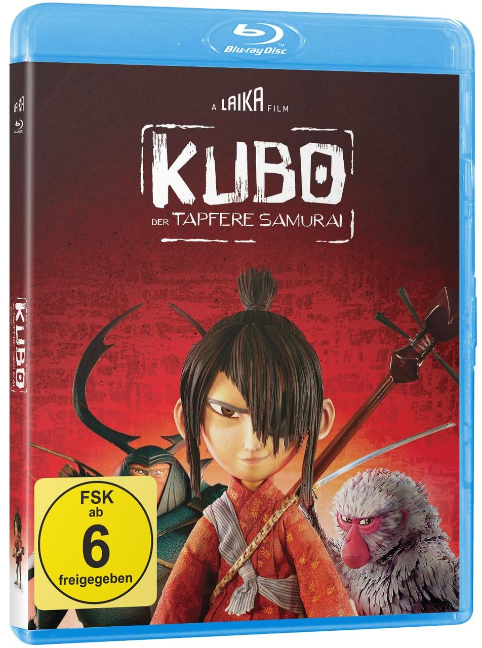 Blu-ray-Cover mit Zeichentrickfigur und Samurai auf rotem Hintergrund.