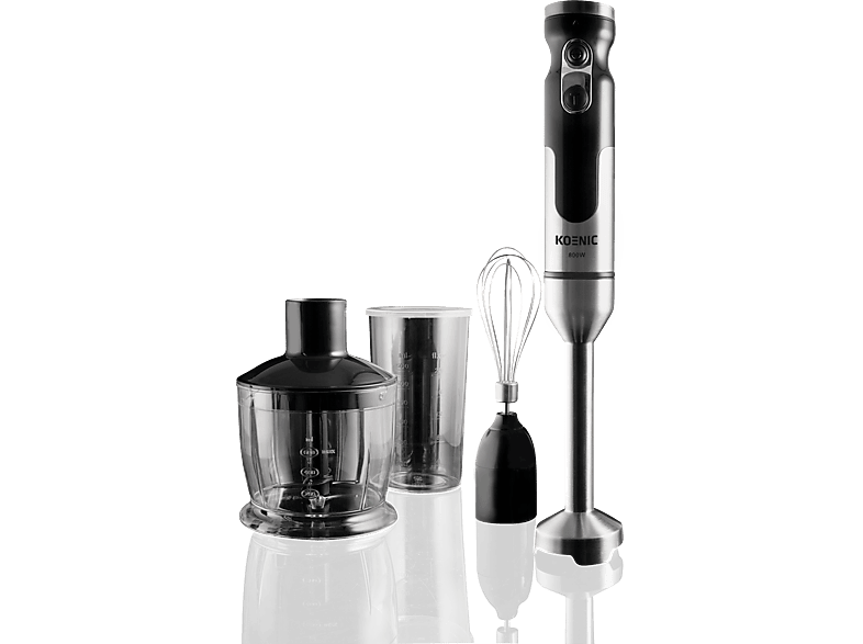 Batidora de mano - KOENIC KHB 83422 SET, 800 W, 2 Niveles Velocidad, 16400 rpm, Negro/Acero inoxidable