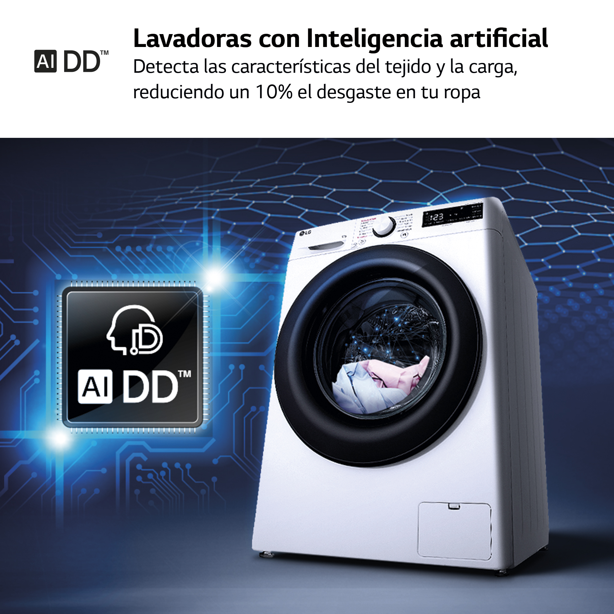 Lavadora con IA, detecta tejido y carga, reduciendo el desgaste.