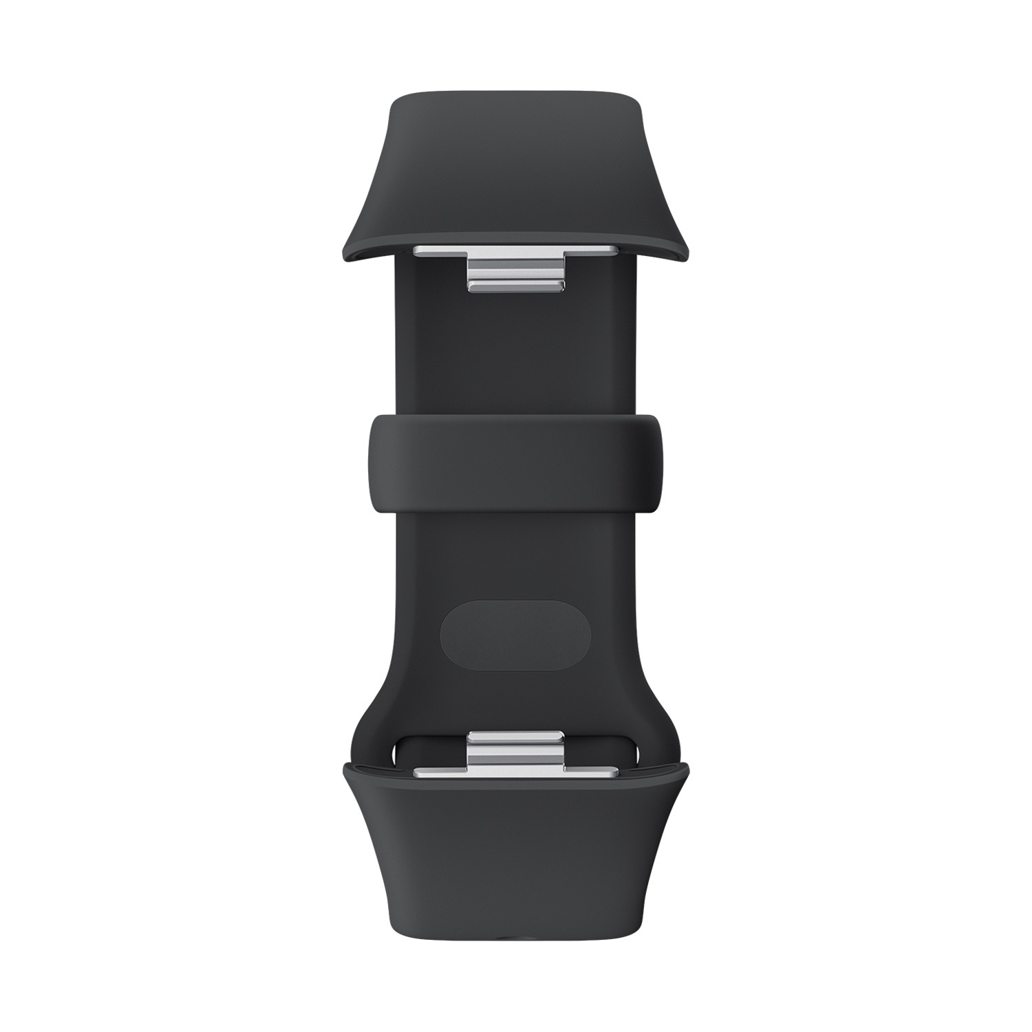 Cinturino per smartwatch nero con chiusura e due anse per l'attacco.