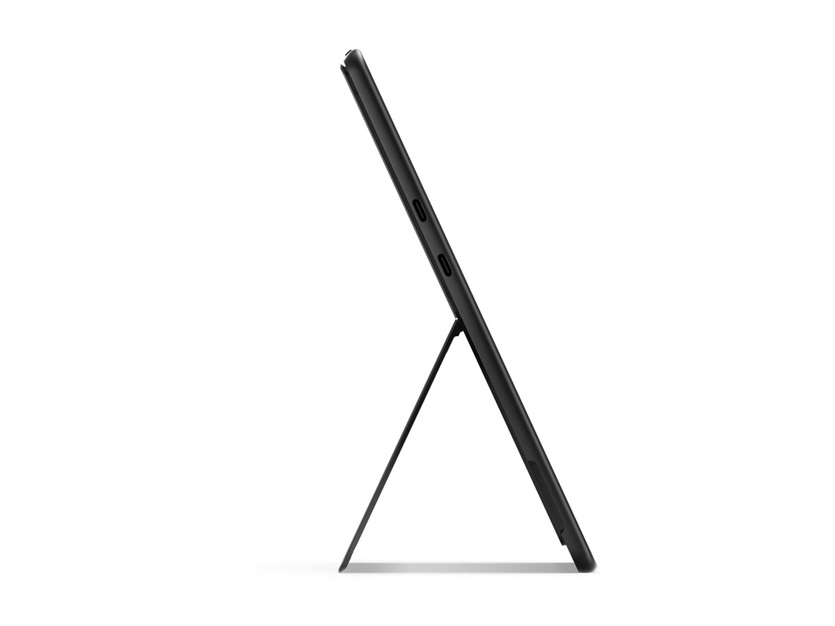 Ein schwarzes Tablet mit einem Ständer.