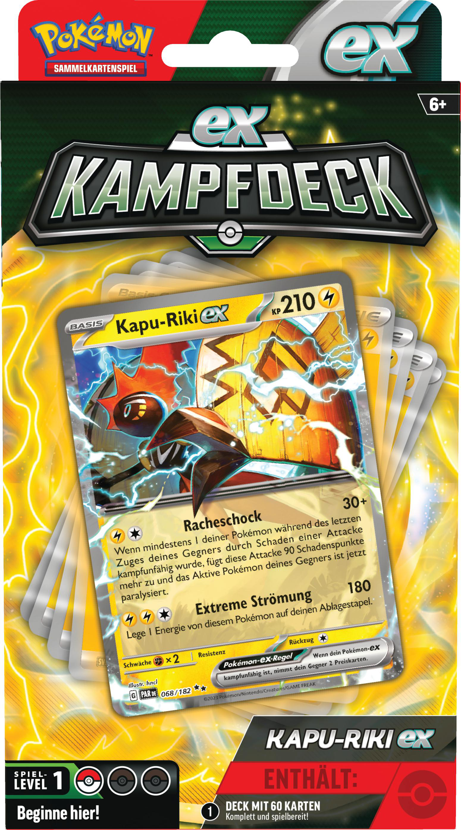 Eine Pokémon-Kartenspielverpackung mit Karten, mit einem Pokémon-Charakter.