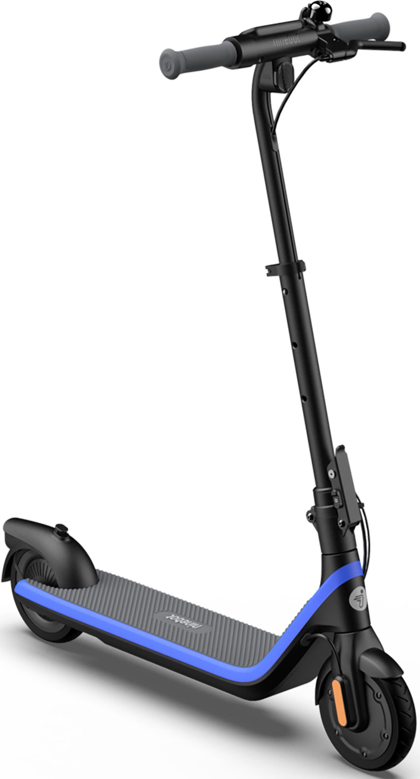 Ein schwarzer und blauer Elektroroller.