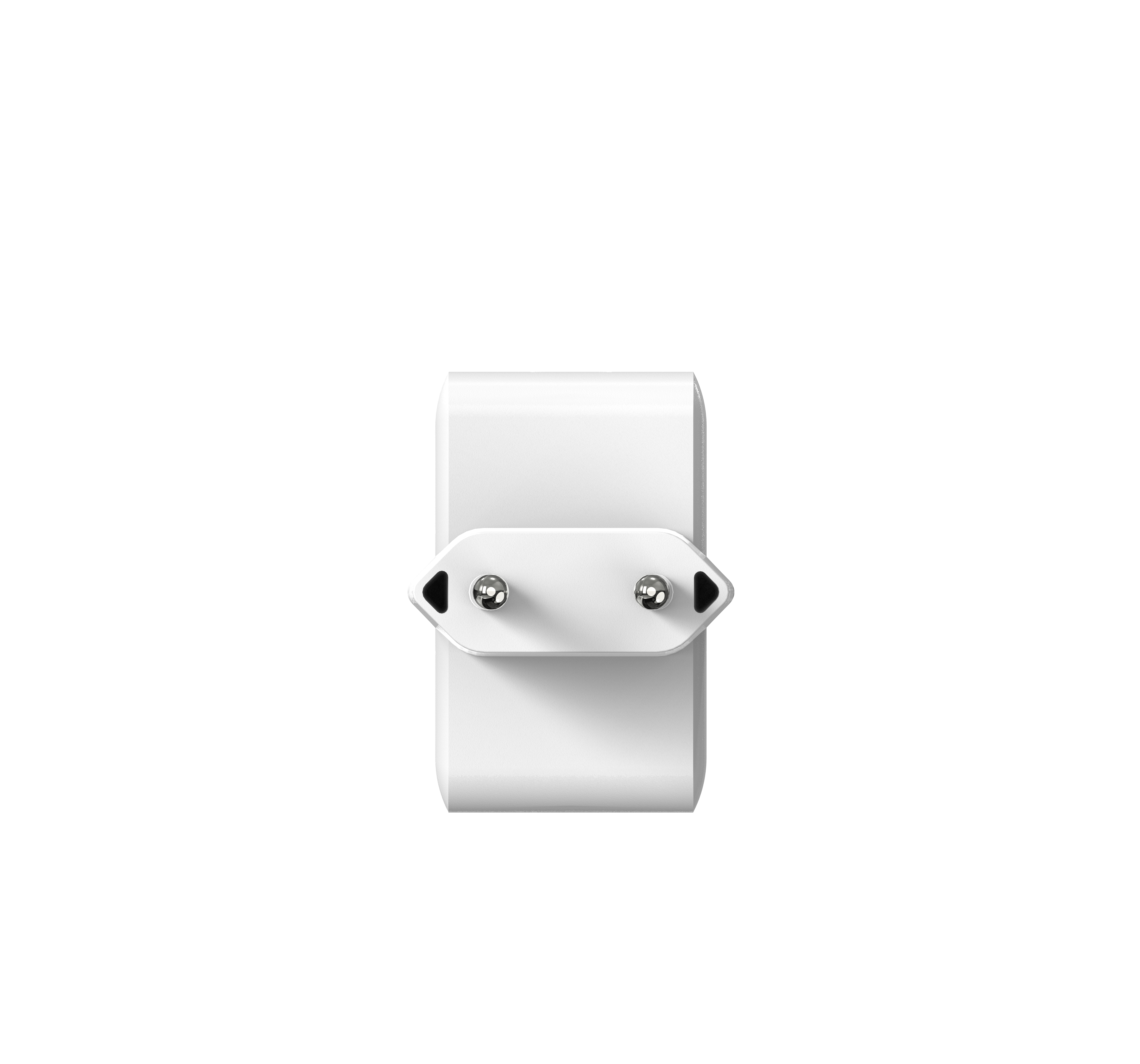 Weißer elektrischer Steckeradapter mit zwei runden Stiften.