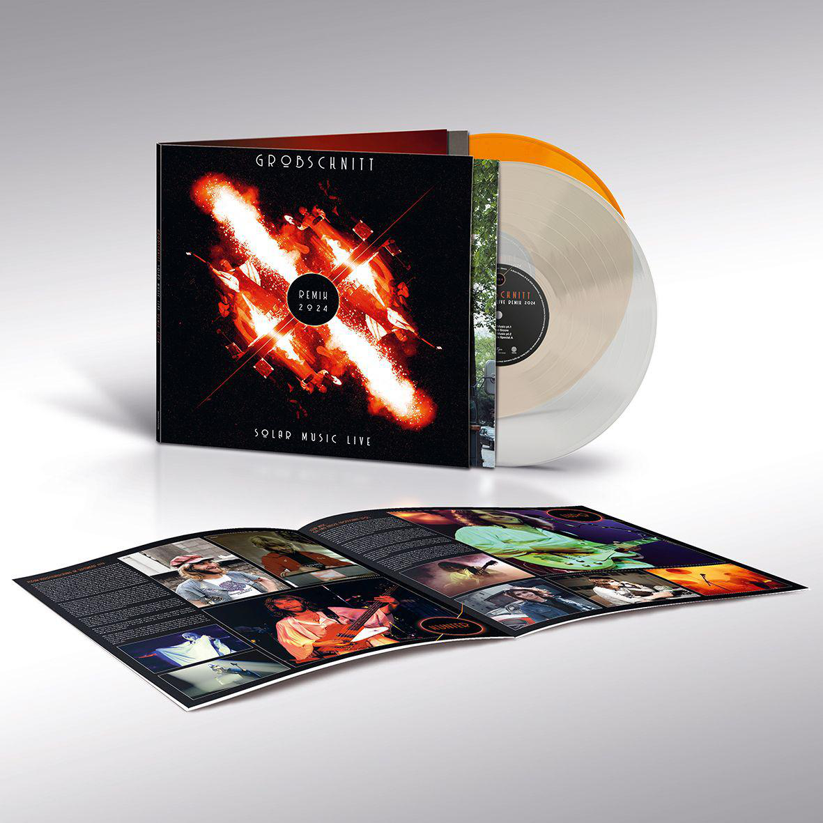 Albumcover und Vinyl-Schallplatten. Albumcover zeigt ein grafisches Design. Vinyl-Schallplatten sichtbar.