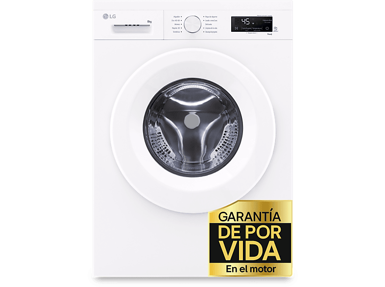 LG F4X1008NWH, 8 kg, 1400 rpm, 10 programas, Steam™, ThinQ™, Blanco
