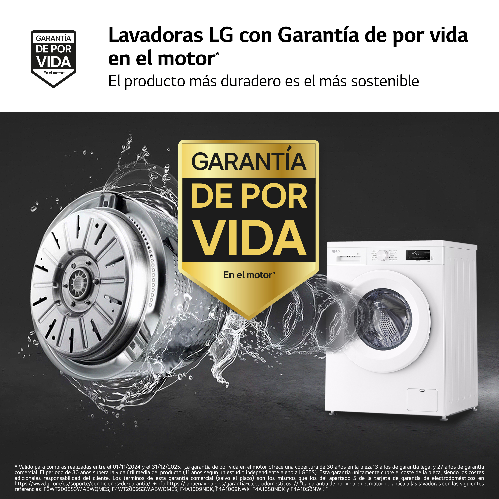 Lavadora blanca con tambor plateado sobre fondo blanco.