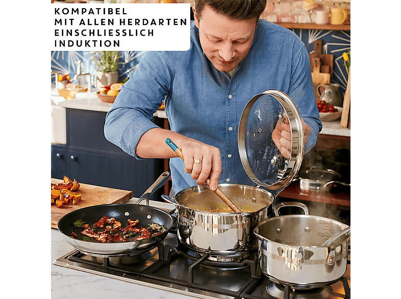 TEFAL E31019 Jamie Oliver Cook' Smart Wokpfanne (Edelstahl, Beschichtung: PTFE, 28 cm)