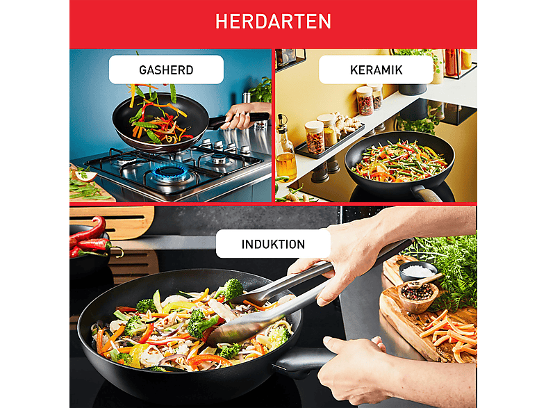 TEFAL C26719 Start Easy Wokpfanne (Aluminium, Beschichtung: PTFE, 28 cm)