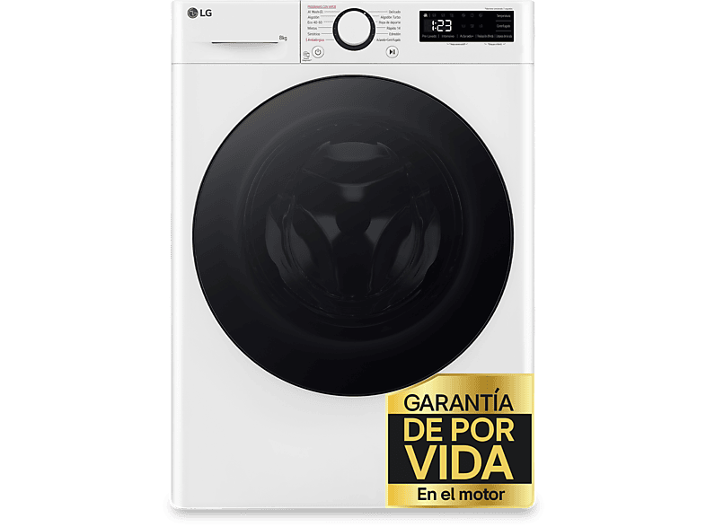 Lavadora carga frontal - LG F2WR5S08AGW, Serie fondo especial 500, 8 kg, 1200 rpm, 12 programas, AI Direct Drive™, Steam™, Blanco