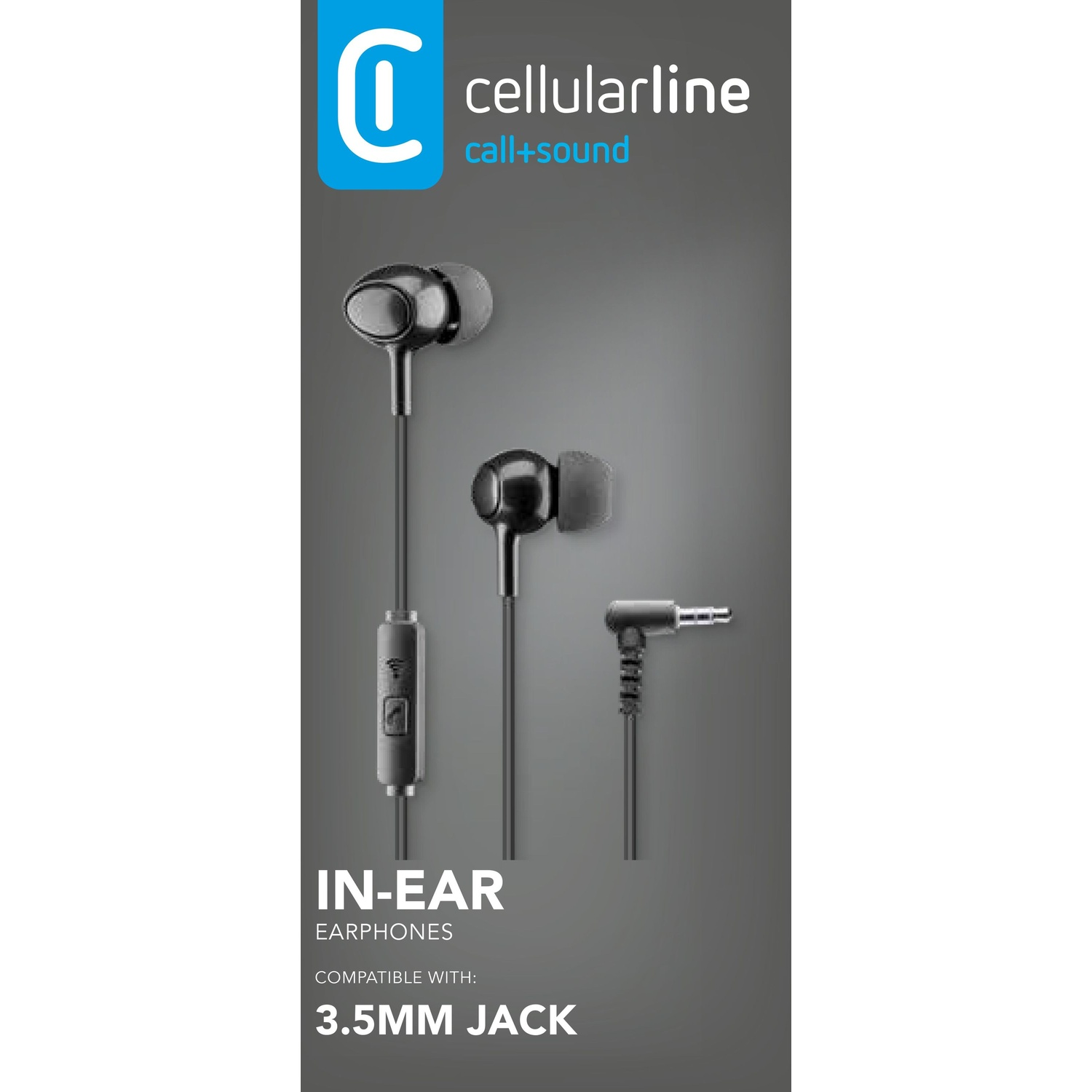 Auricolari neri in-ear con jack da 3,5 mm, con il marchio 'cellularline' sopra.