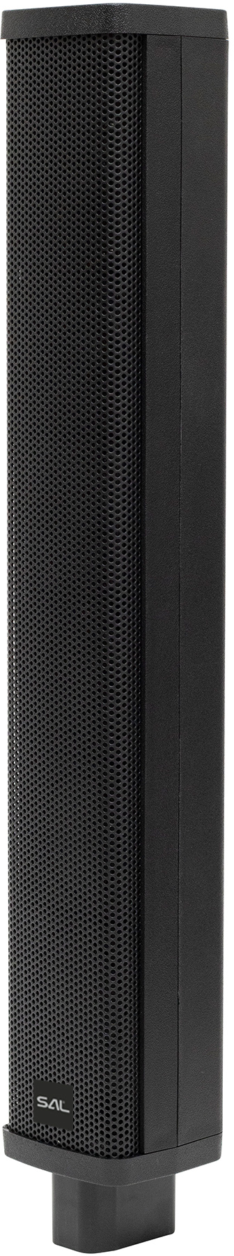 Magas fekete hangszóró alapon. Lyukacsos előlap és modern design.