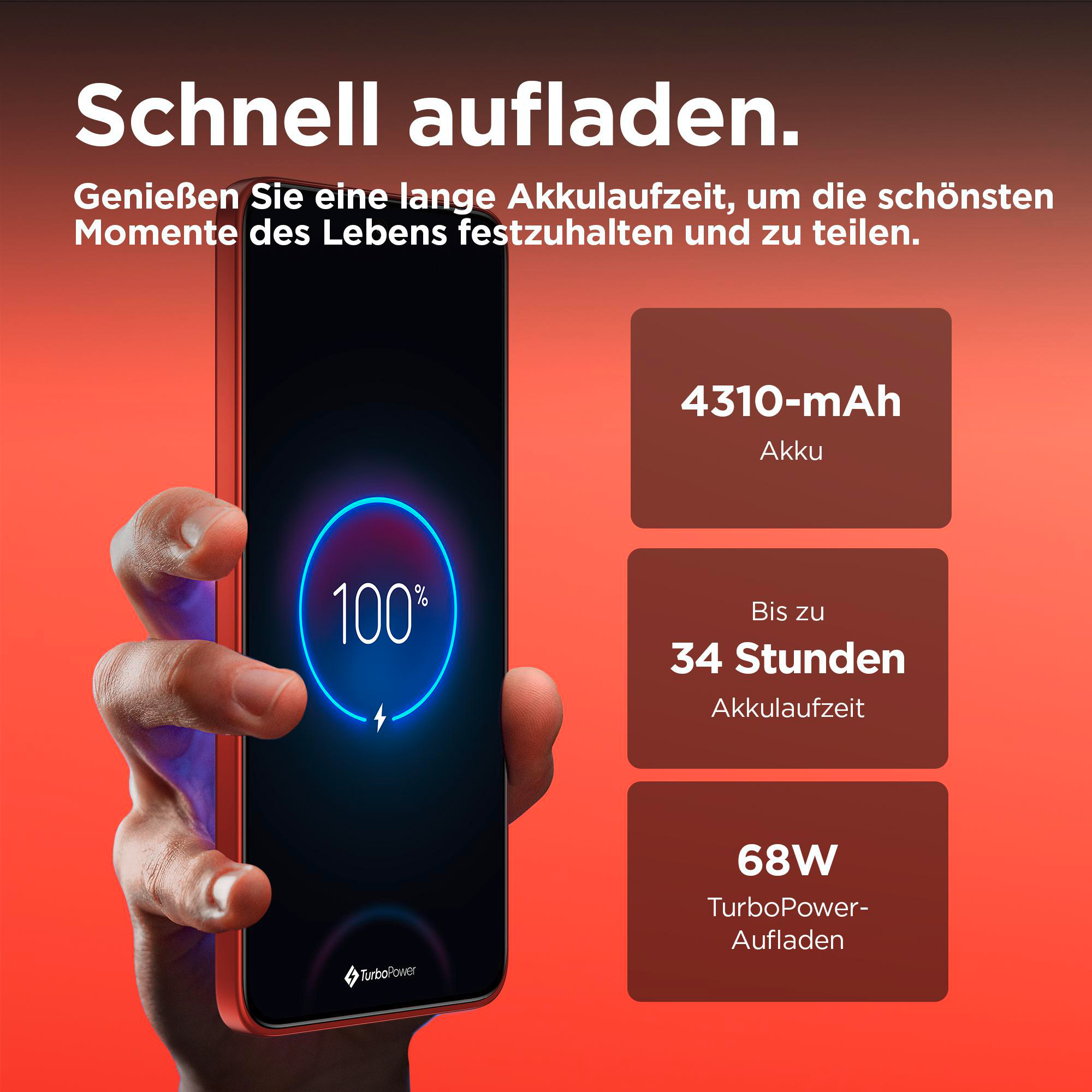 Offene graue Handyhülle, mit einem Telefon, das ein blaues abstraktes Design zeigt.