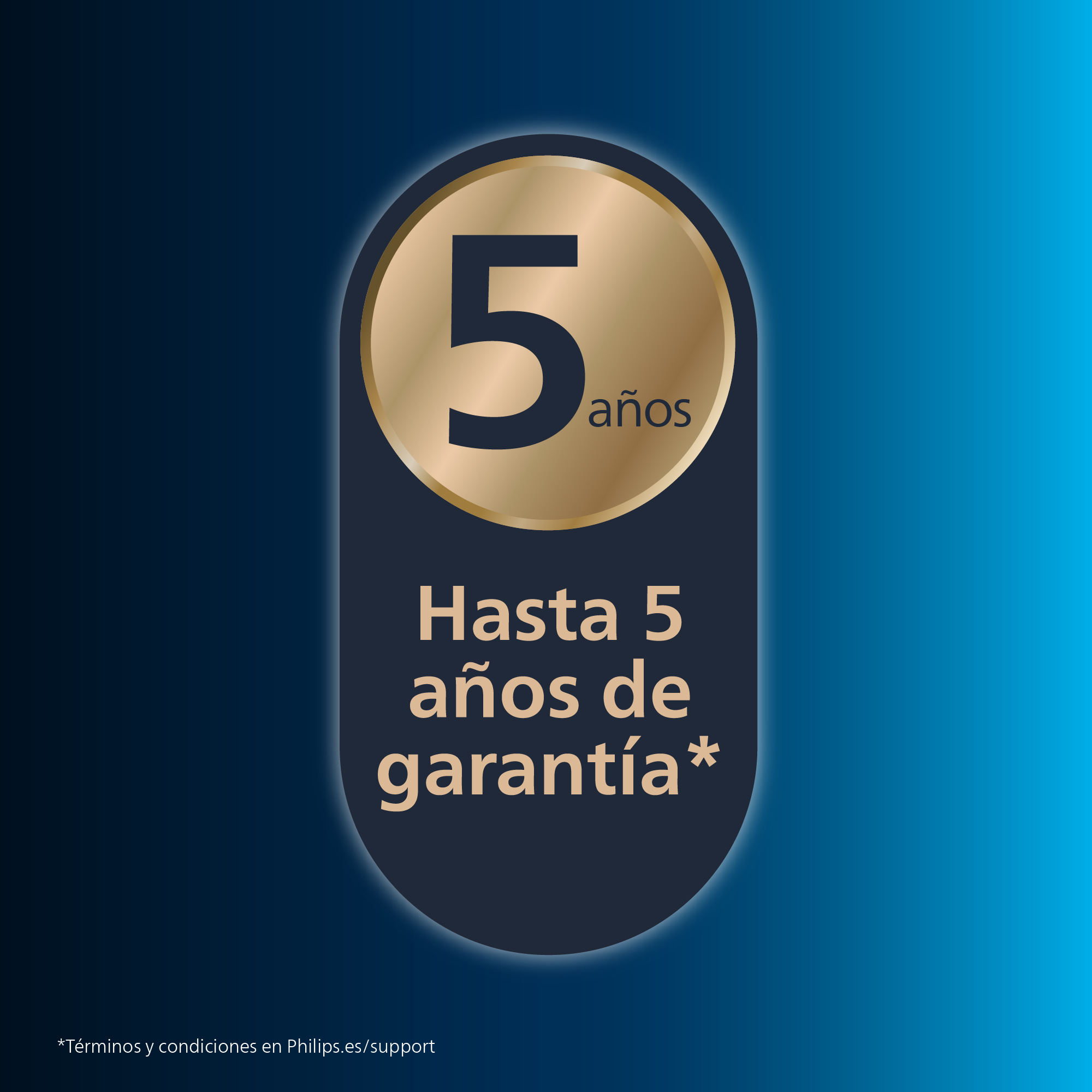 Un anuncio con el número 5 y el texto: Hasta 5 años de garantía.