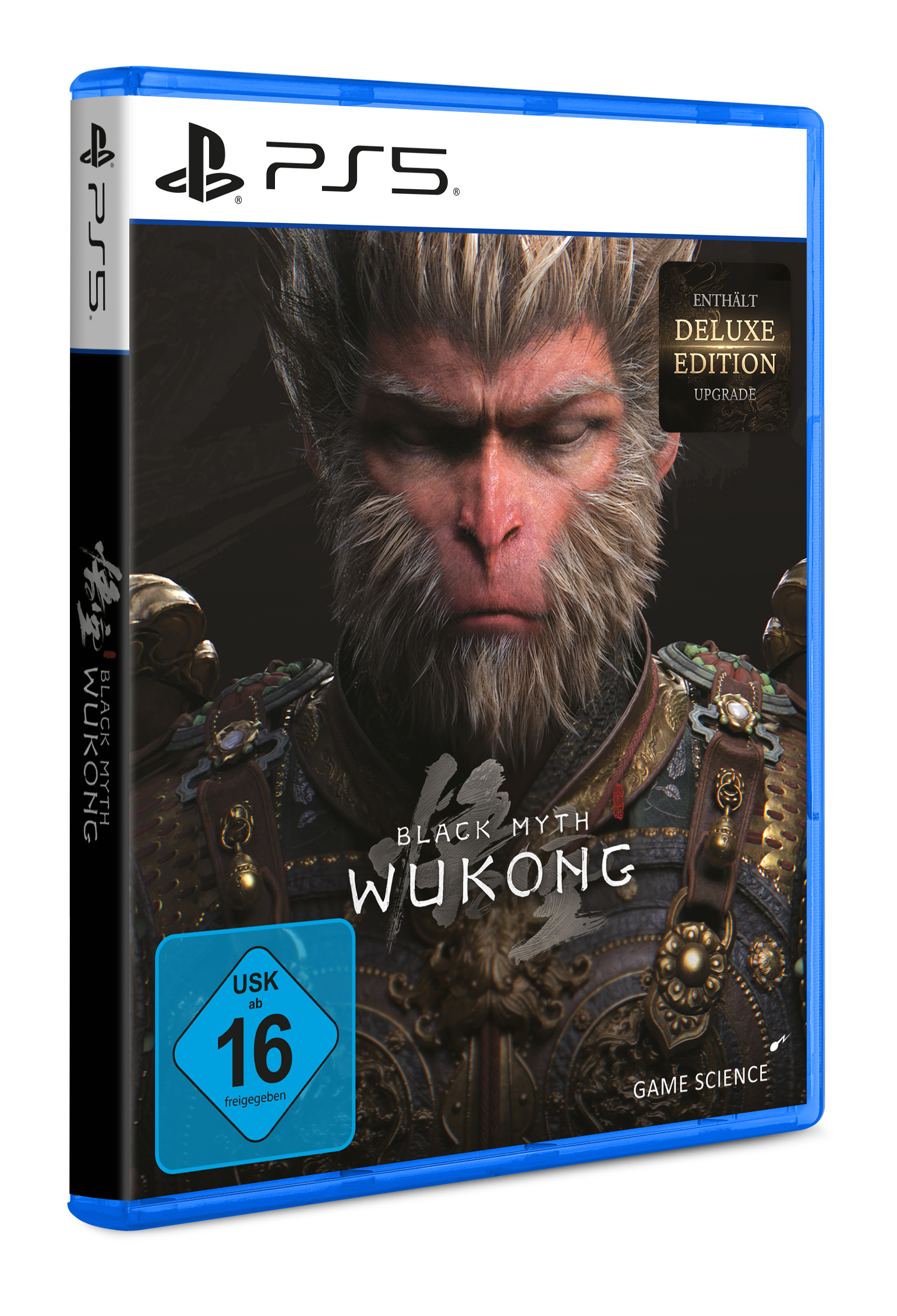 PS5-Spielbox für 'Black Myth: Wukong'. Zeigt einen affenähnlichen Charakter mit Bart.