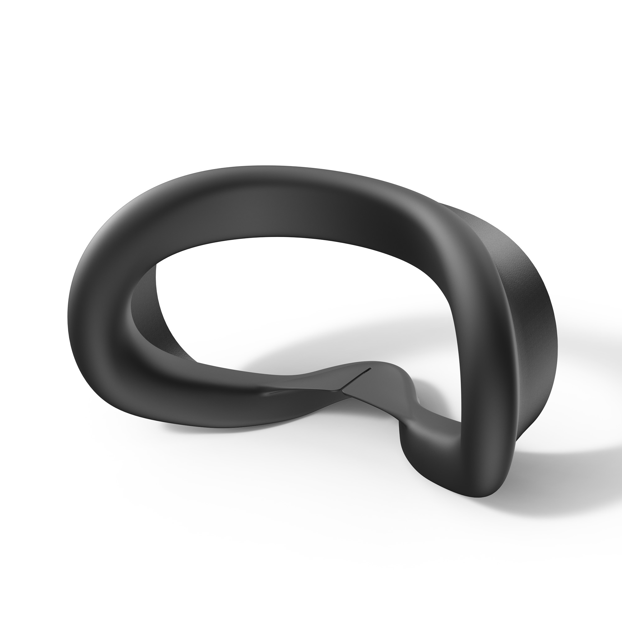 Schwarze VR-Headset-Gesichtsabdeckung, gebogene Form, auf weißem Hintergrund.
