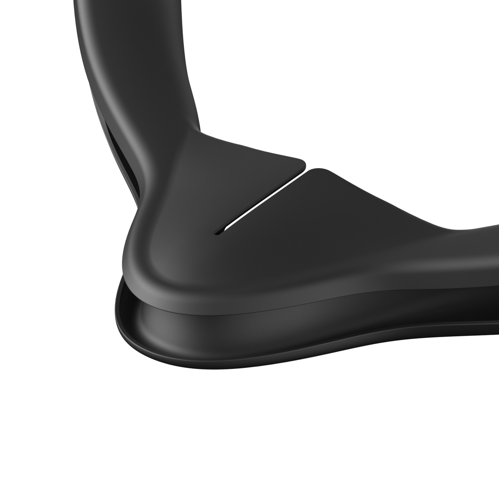 Nahaufnahme einer schwarzen VR-Headset-Komponente. Es hat eine gebogene Form.