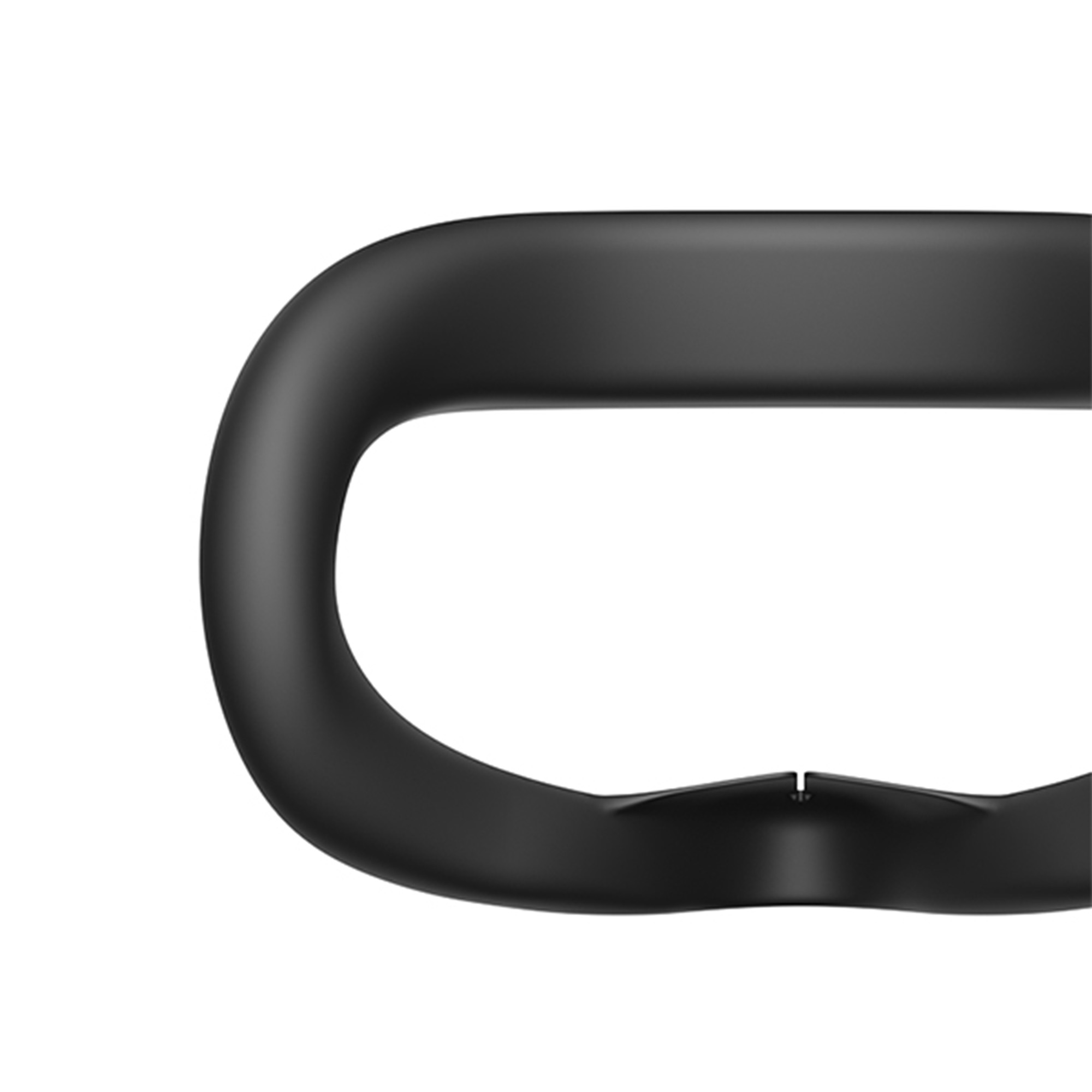 Schwarzes, gebogenes Headset. Das Bild zeigt den Bogen des Headsets, isoliert auf weißem Hintergrund.