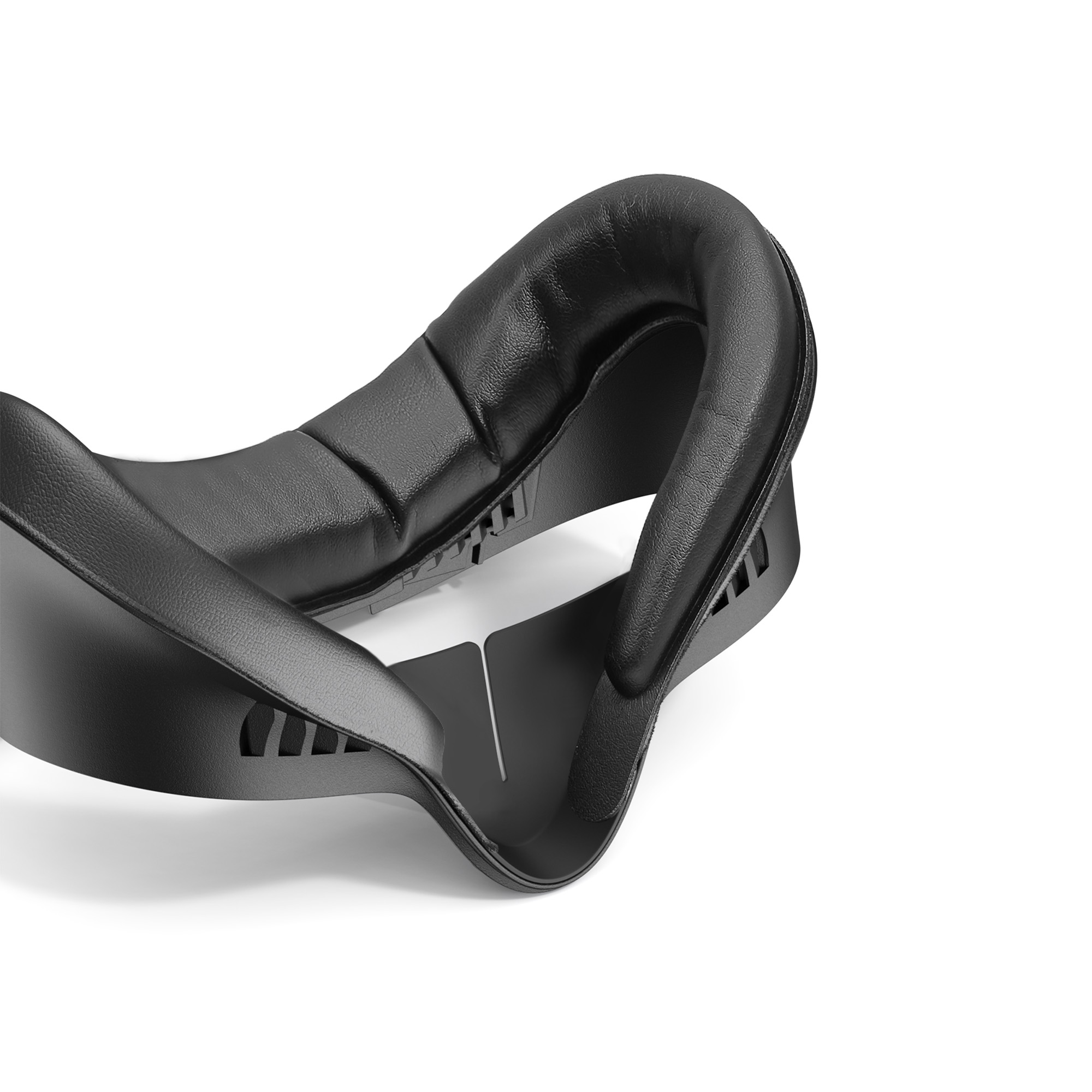 Schwarzes VR-Headset, mit einem schwarzen Gesichts-Kissen und einem schwarzen Rahmen.