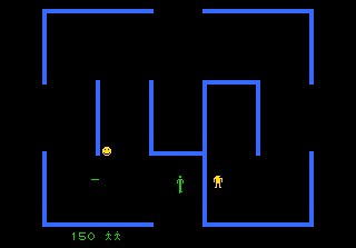 Ein Labyrinthspiel mit einem gelben Smiley und grünen und gelben Figuren.