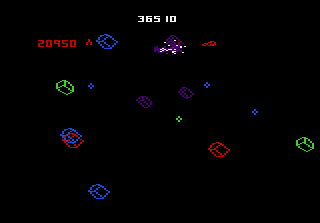 Ein 8-Bit-Videospielbildschirm mit geometrischen Formen.