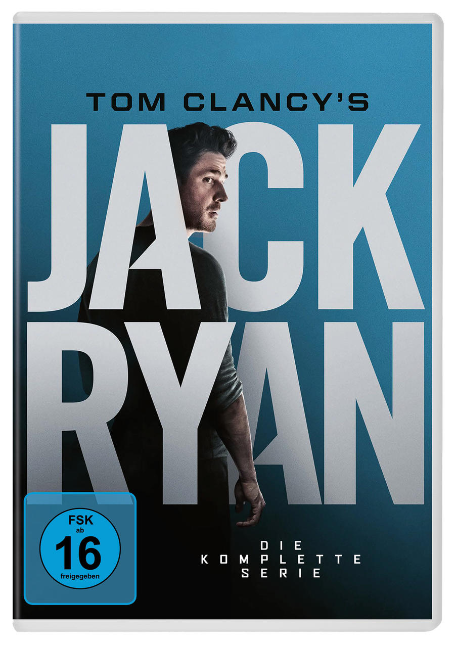 Tom Clancy's Jack Ryan DVD-Cover. Mann im Anzug vor blauem Hintergrund.