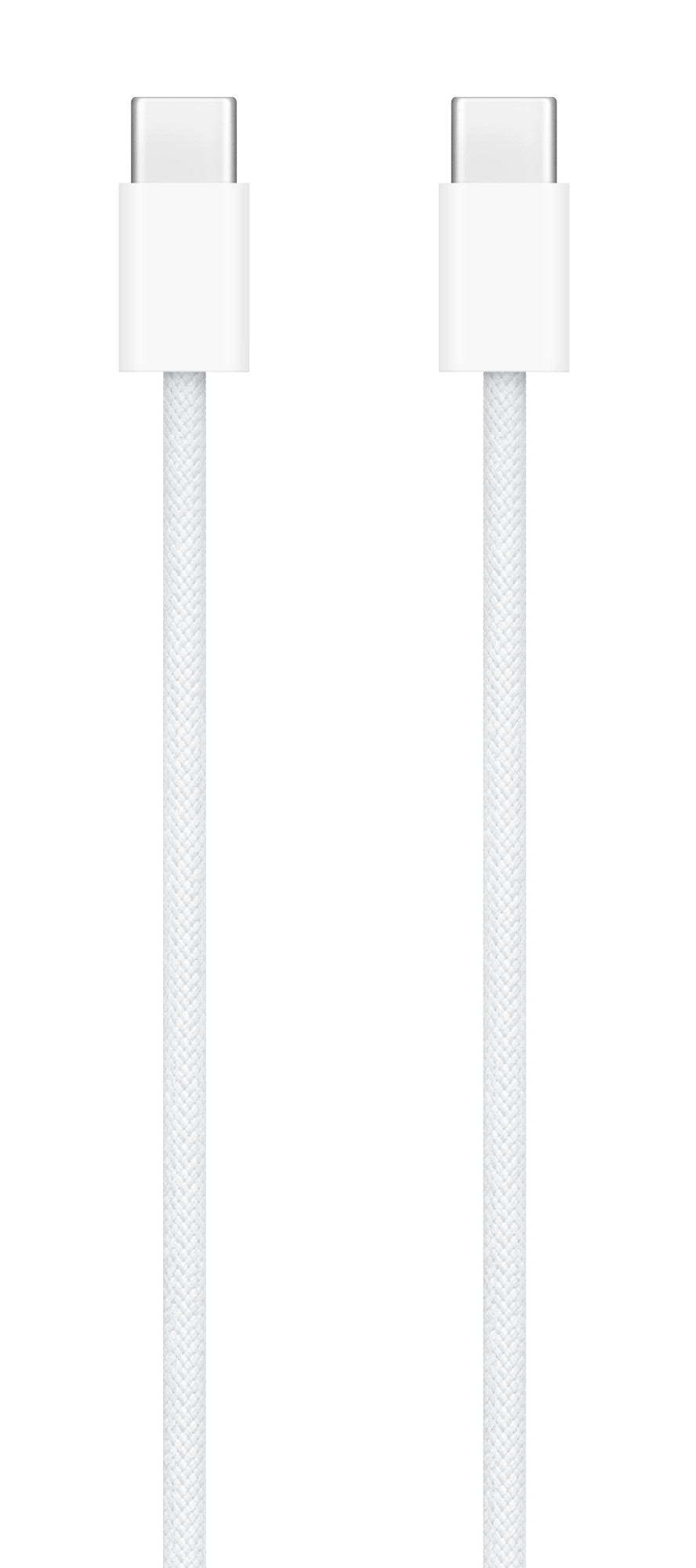 Dwa białe kable USB-C obok siebie na białym tle.