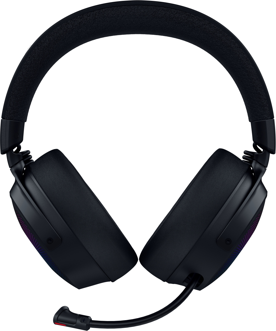 Schwarzes Gaming-Headset mit Mikrofon und gepolstertem Kopfbügel.