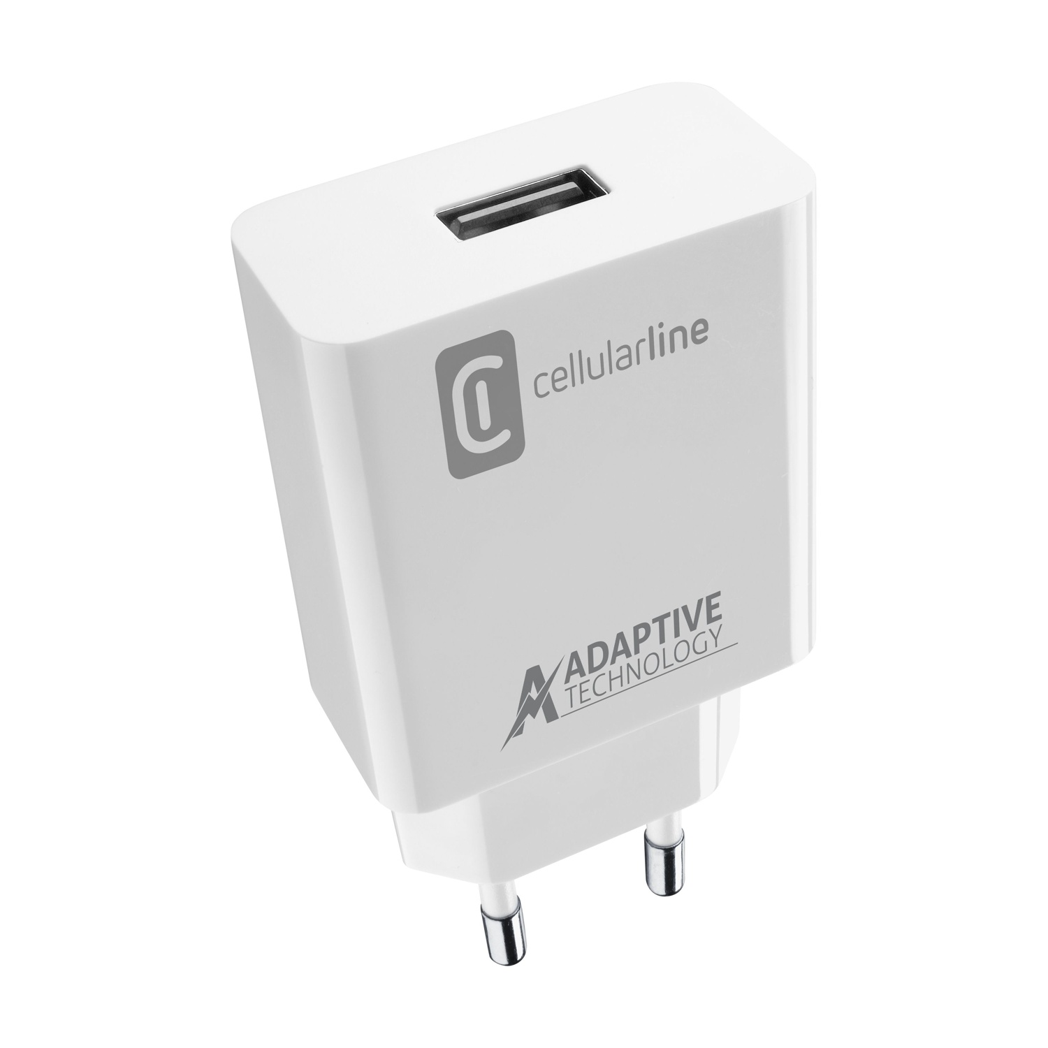 Un caricatore USB cellularline bianco.