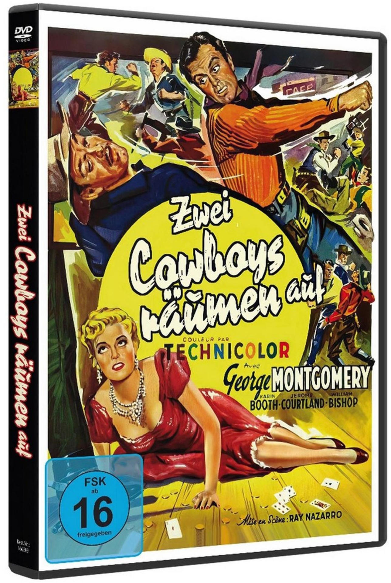 DVD-Hülle für den Film 'Zwei Cowboys räumen auf' mit einem farbenfrohen Poster.