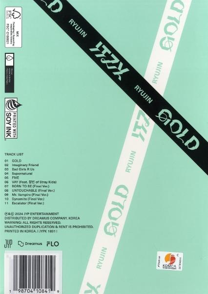 Rückseite des ITZY Ryujin GOLD Albums mit Titelliste und Barcode.
