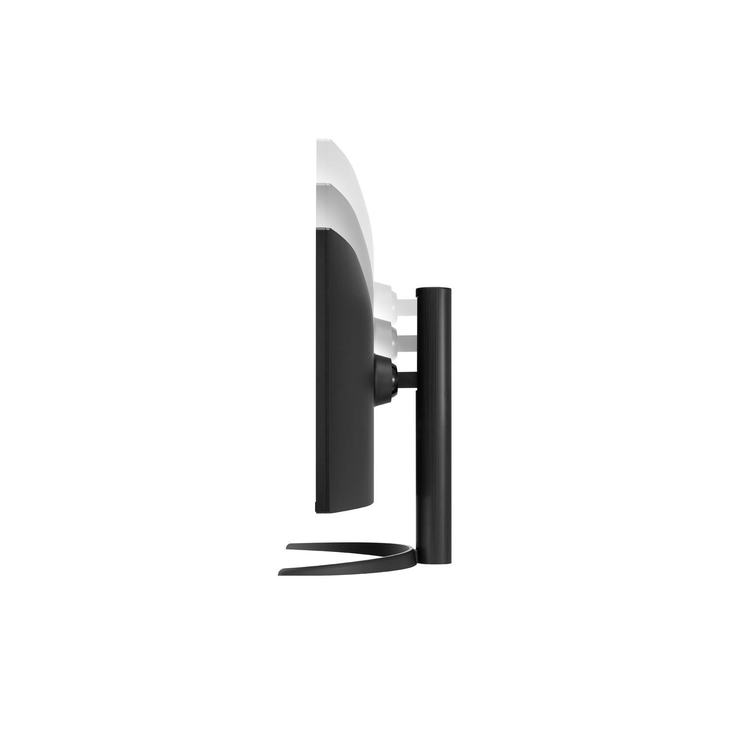 Side view of a black computer monitor with adjustable stand, white background.