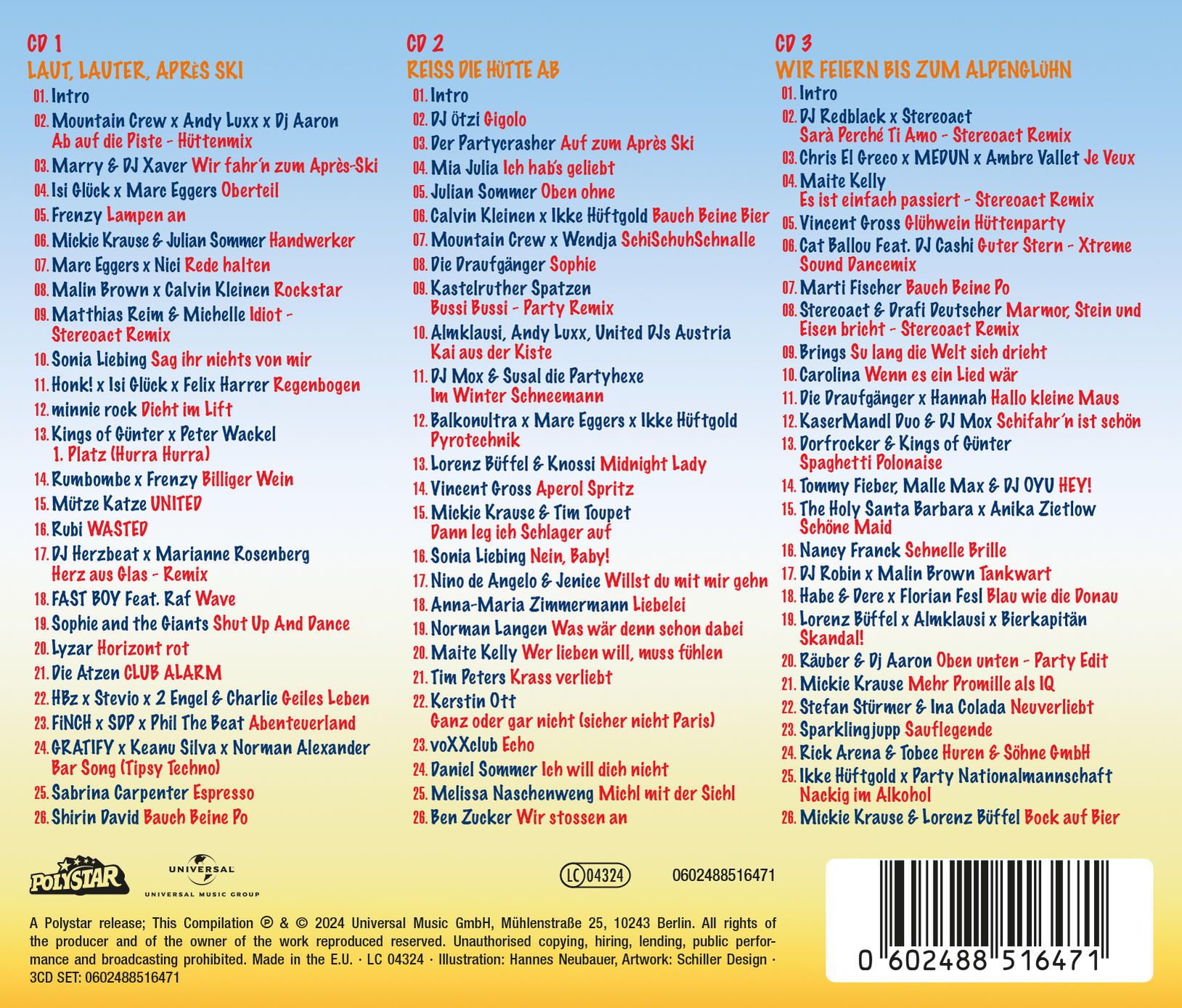 CD-Cover mit Text, Trackliste und Barcode.