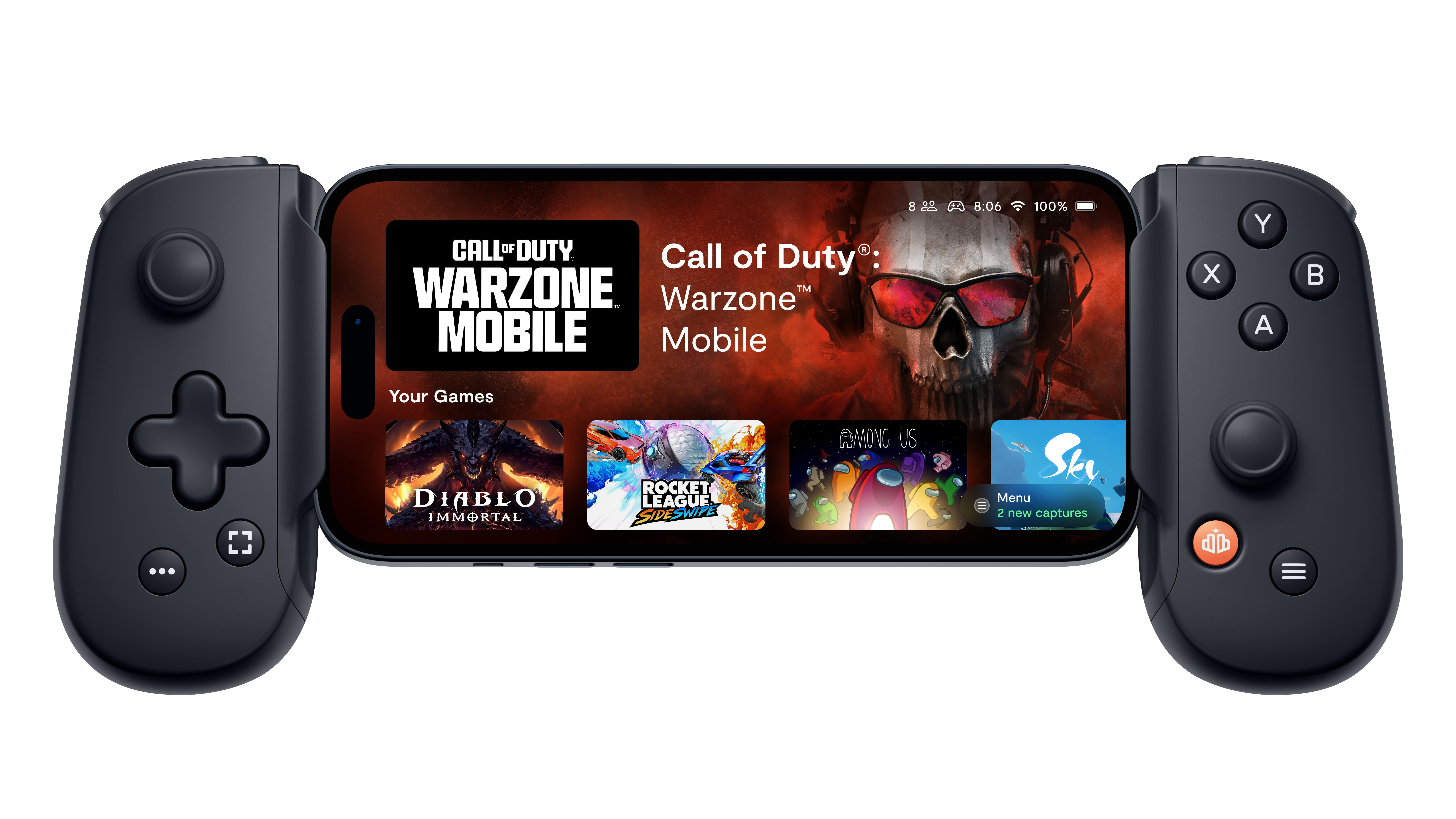Smartphone mit Gamecontroller, zeigt Call of Duty: Warzone Mobile.