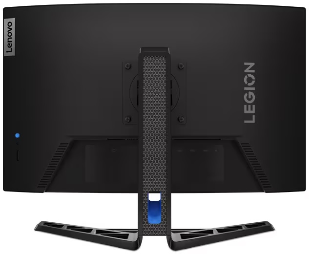 Widok z tyłu czarnego monitora Lenovo Legion ze stojakiem.