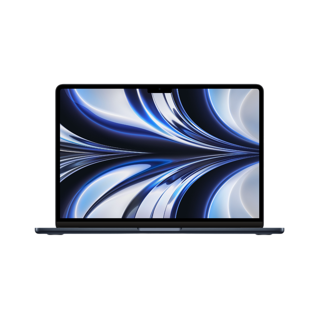 Ein geschlossener Laptop mit schwarzem Rahmen, der ein farbenfrohes abstraktes Bild anzeigt.