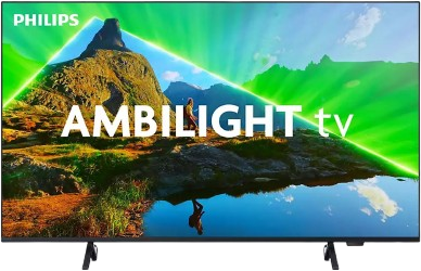 Ein Philips Ambilight TV, das eine Berglandschaft mit grünem Lichteffekt anzeigt.