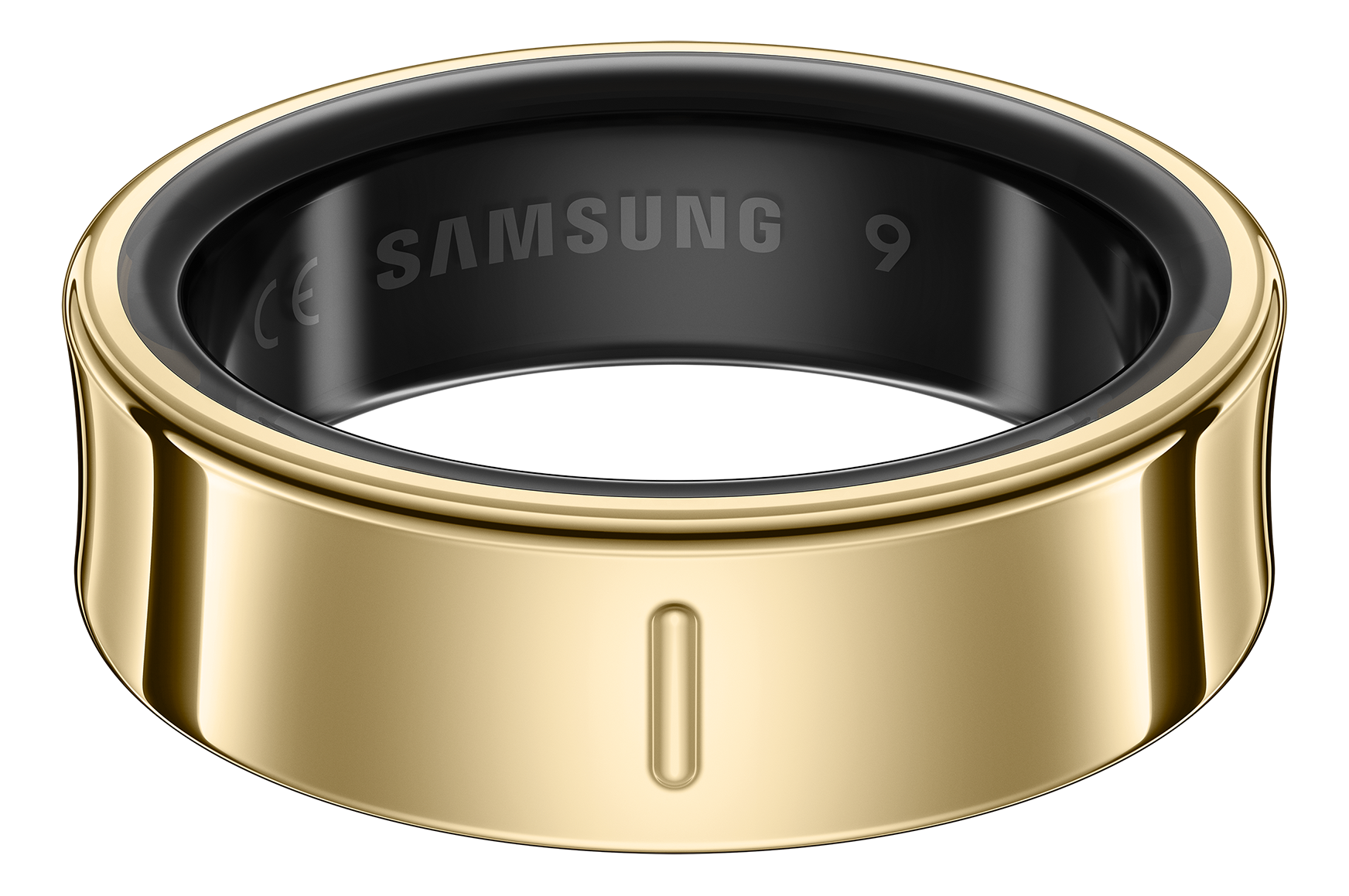 Ein goldener Samsung-Ring mit schwarzem Innenraum.