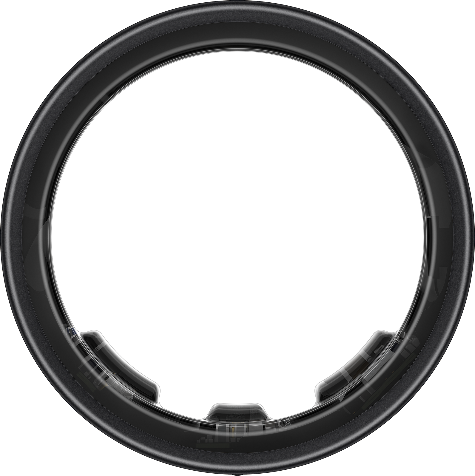 Schwarzer Ring mit einem durchsichtigen Kunststoff-Innenring. Der Ring ist auf schwarzem Grund.