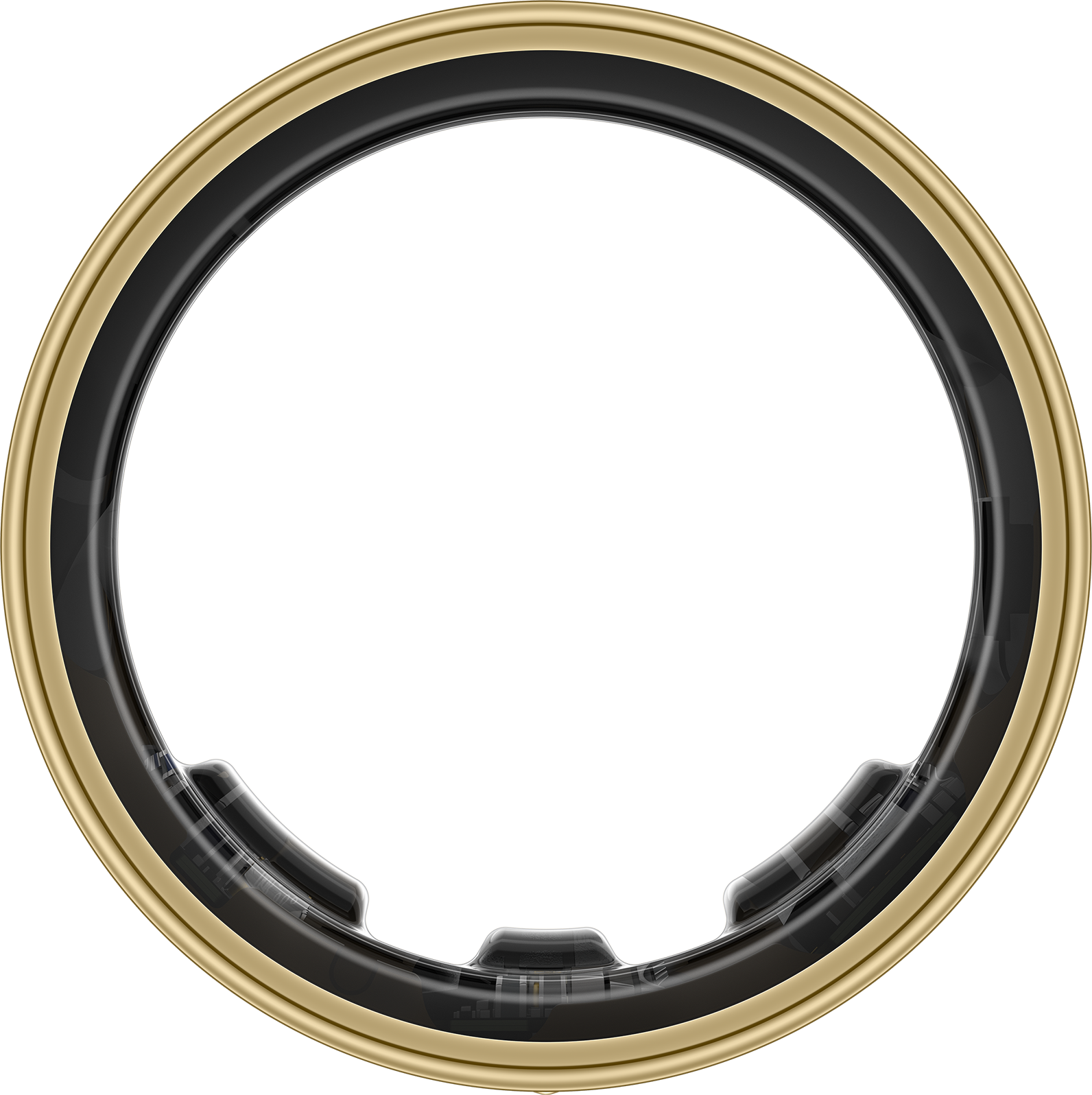 Goldener und schwarzer Ring mit transparenten Elementen.