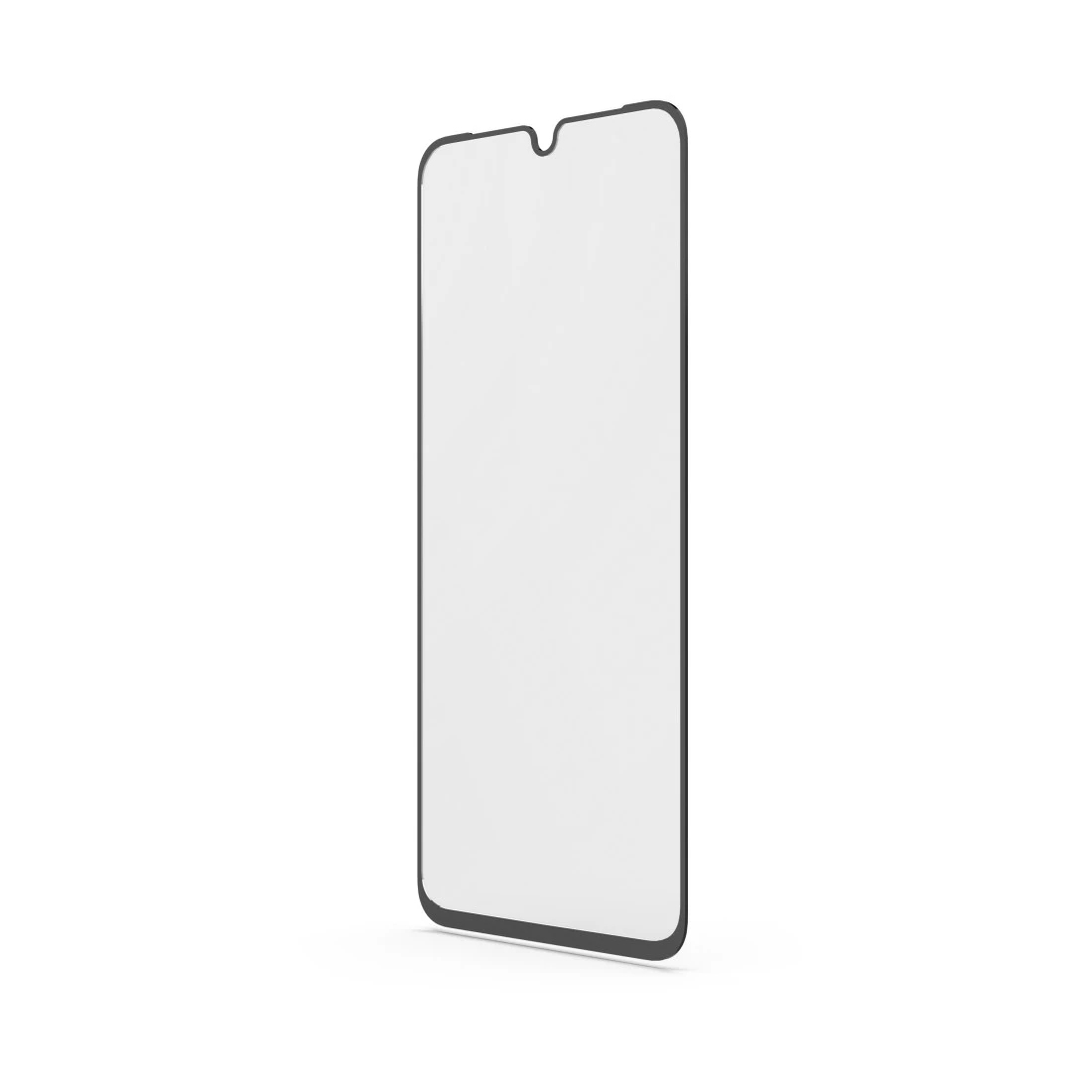 Displayschutzfolie für Smartphones. Rechteckig mit abgerundeten Ecken, klar und schwarzem Rand.